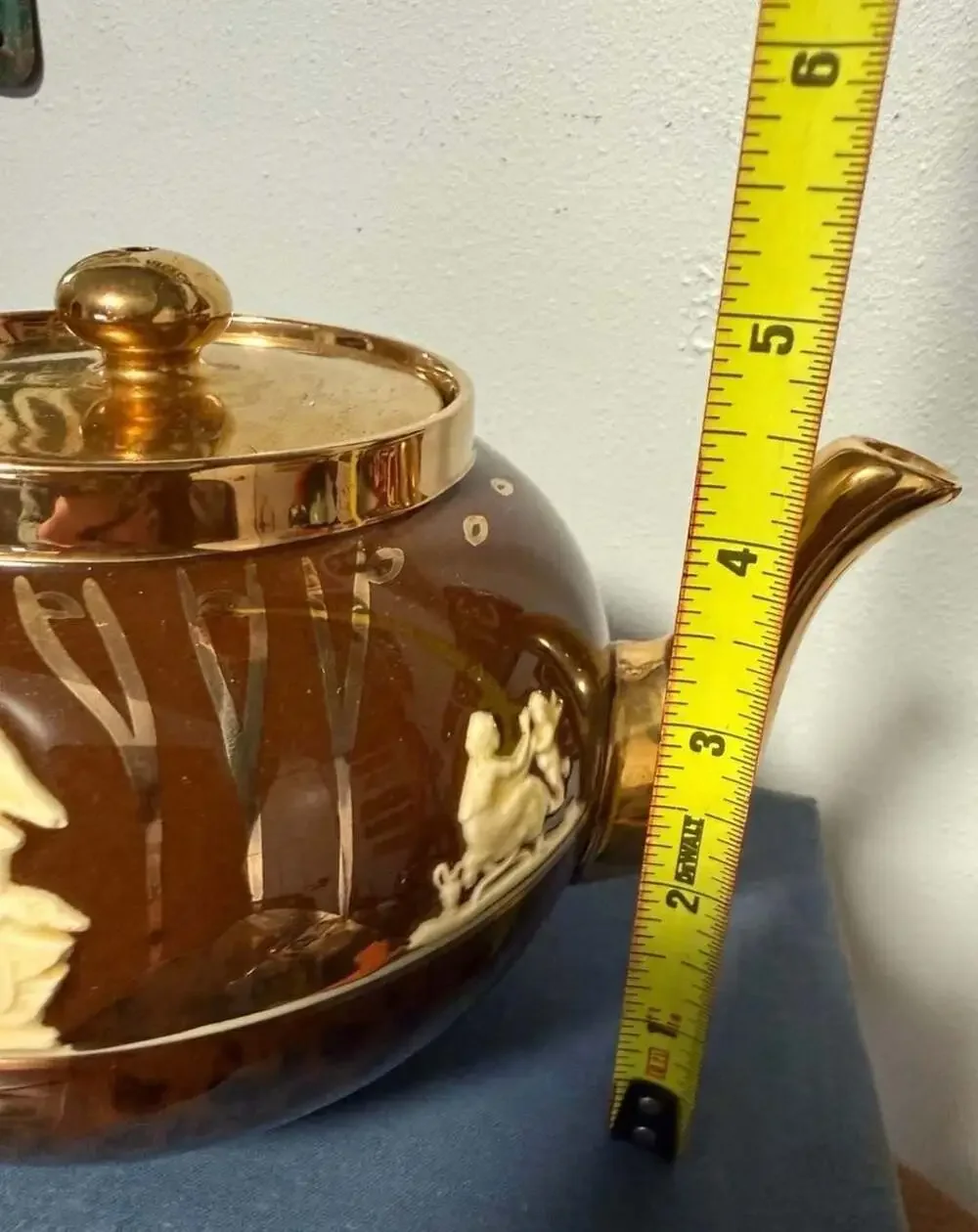 Gibsons Staffordshire England Vintage Ceramic Teapot Brown Gold Relief